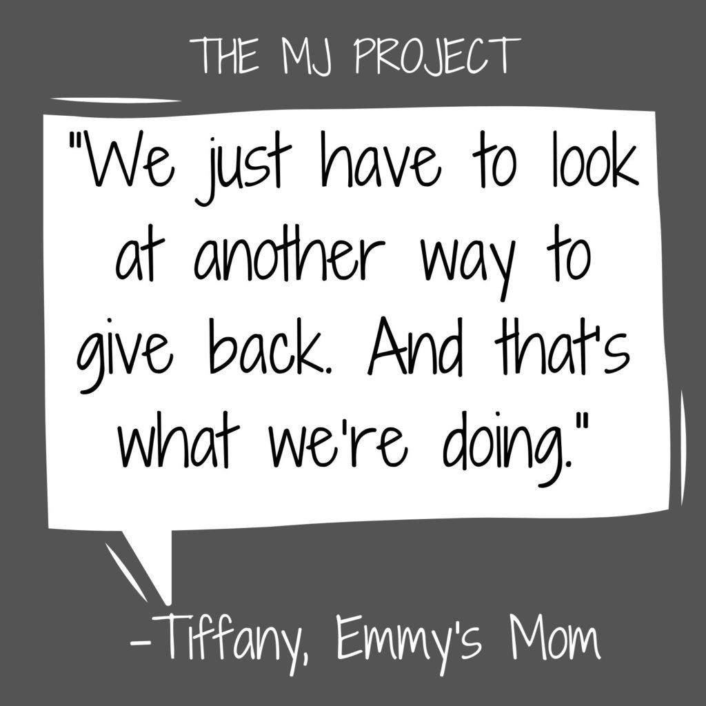 Quote box that reads "We just have to look at another way to give back. And that's what we're doing." -Tiffany, Emmy's Mom